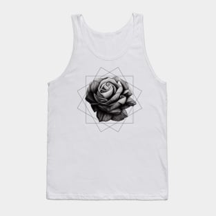 Rose Flower over a Geometric Pattern || Pencil Sketch Tank Top